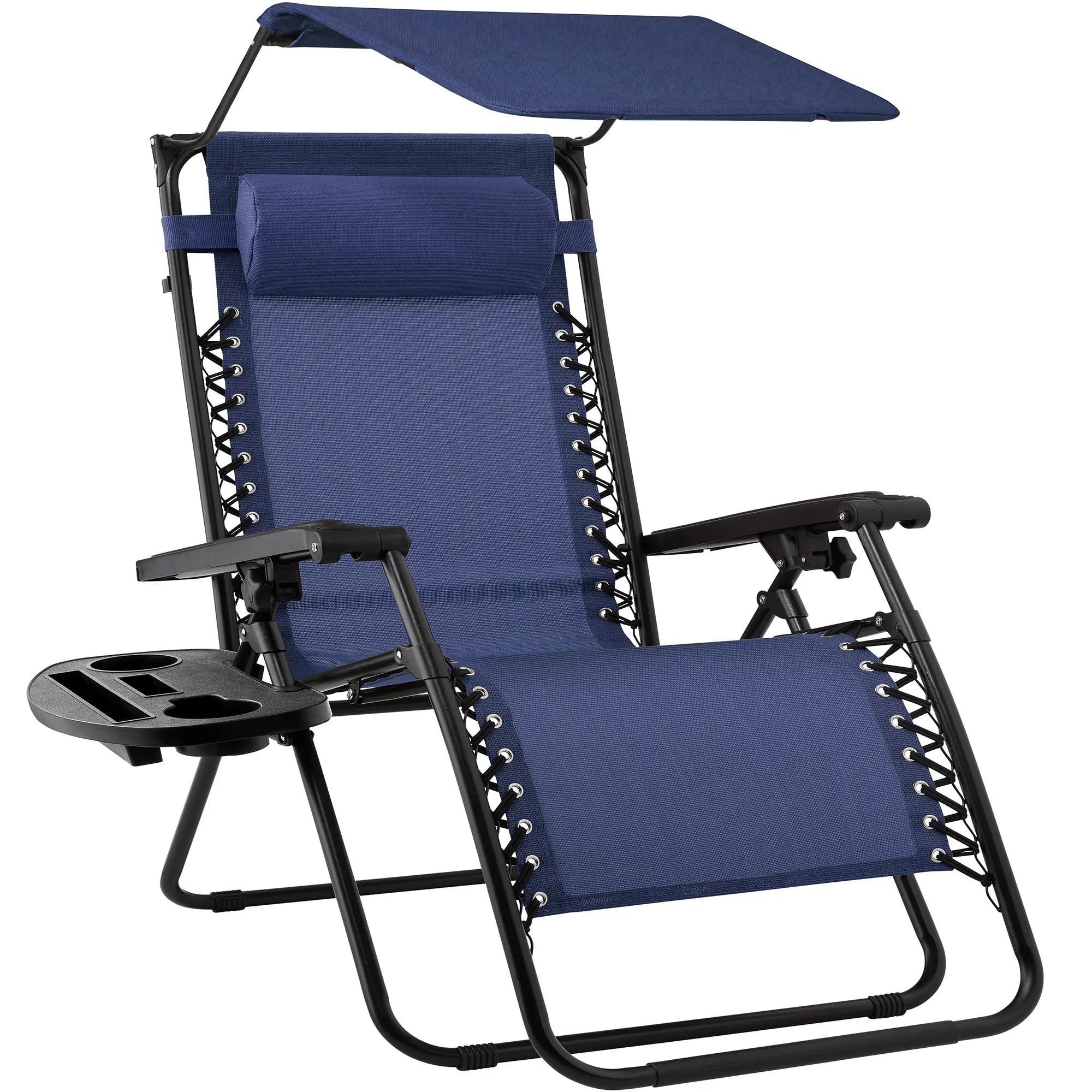 Folding Zero Gravity Recliner Patio Lounge Chair with Canopy Shade, Headrest & Side Tray