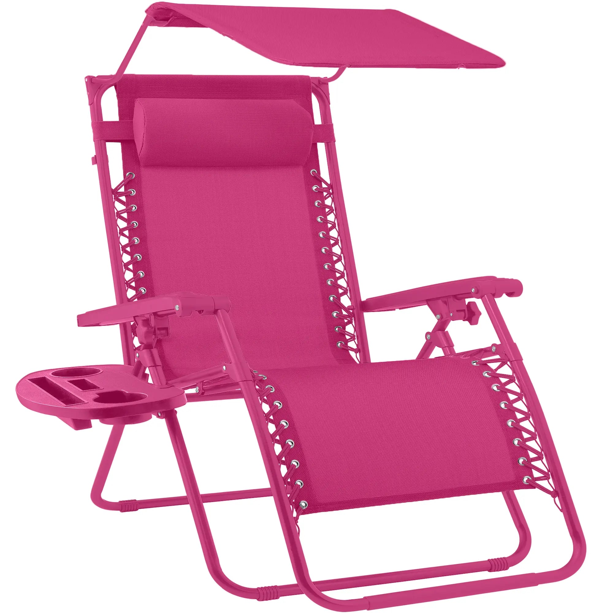 Folding Zero Gravity Recliner Patio Lounge Chair with Canopy Shade, Headrest & Side Tray