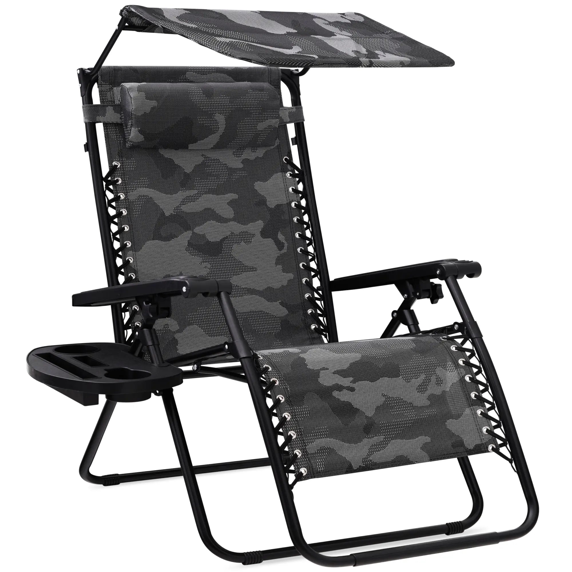 Folding Zero Gravity Recliner Patio Lounge Chair with Canopy Shade, Headrest & Side Tray
