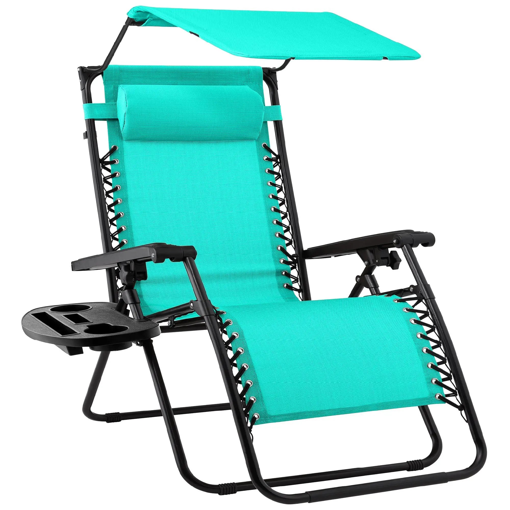 Folding Zero Gravity Recliner Patio Lounge Chair with Canopy Shade, Headrest & Side Tray