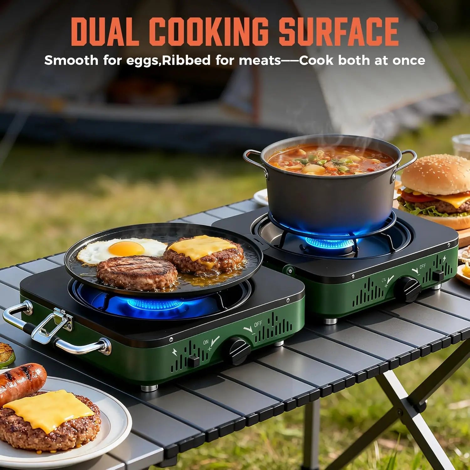 Portable Camp Stove 2 Burner Propane Gas Stove for Camping and Emergency Use