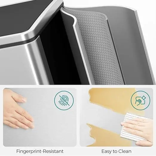 Stainless Steel Kitchen Trash Can Dual Compartment with Soft Close Lids and Removable Inner Buckets