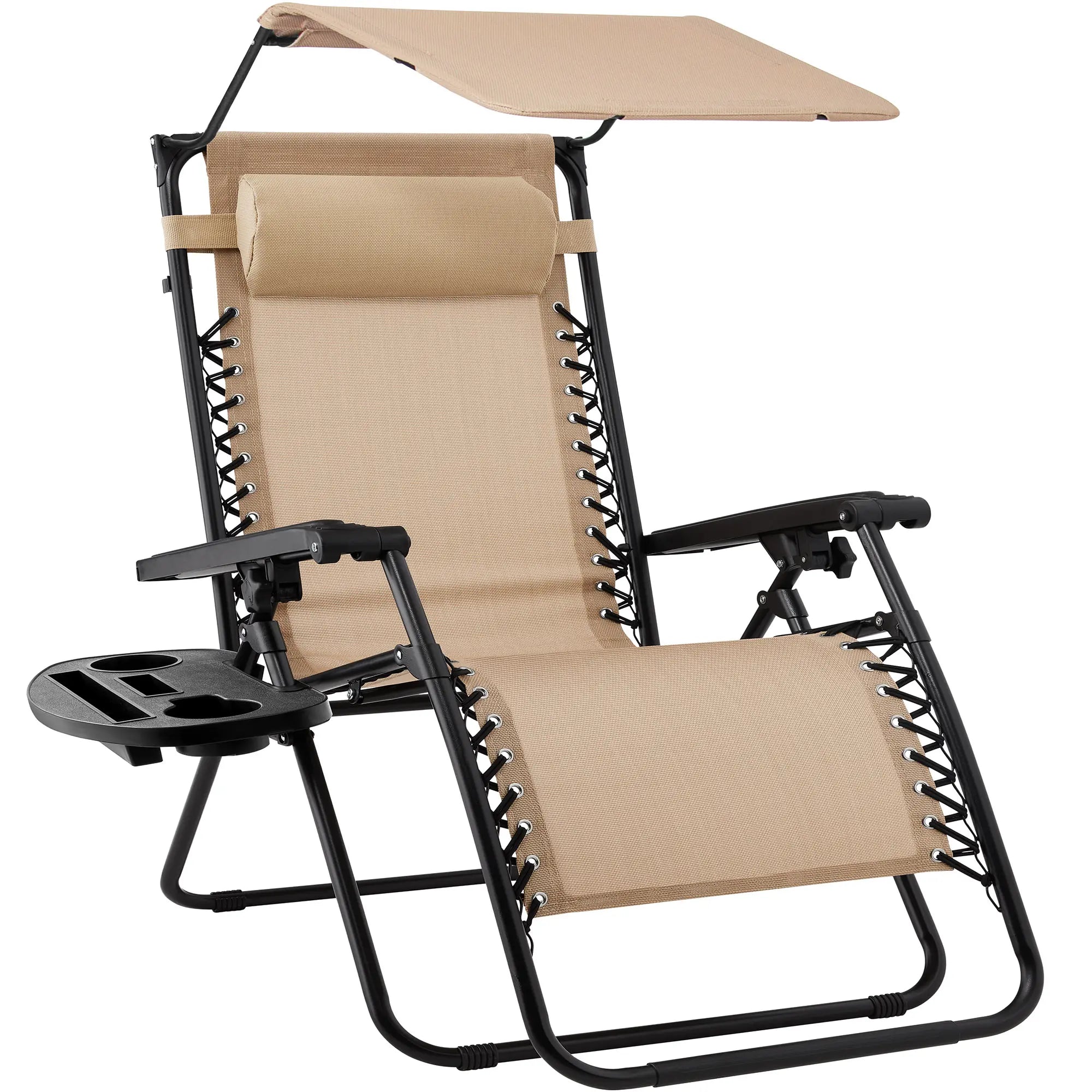 Folding Zero Gravity Recliner Patio Lounge Chair with Canopy Shade, Headrest & Side Tray