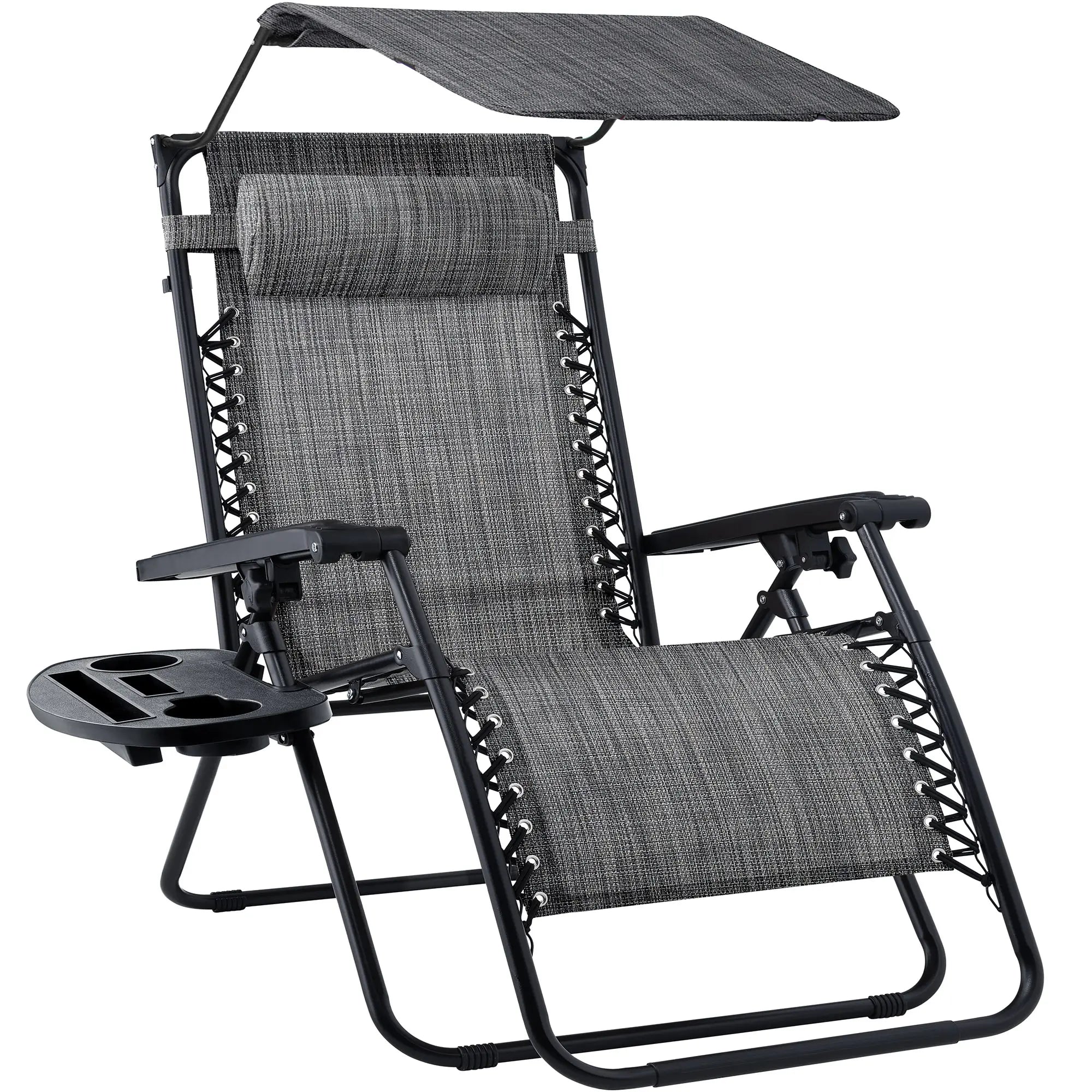 Folding Zero Gravity Recliner Patio Lounge Chair with Canopy Shade, Headrest & Side Tray