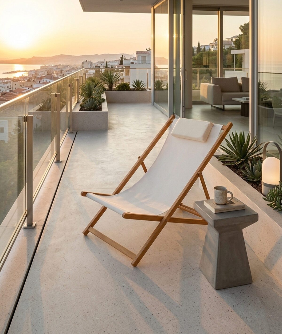 Aluminum Wood Effect Reclining Lounge Chair with Cushion for Patio