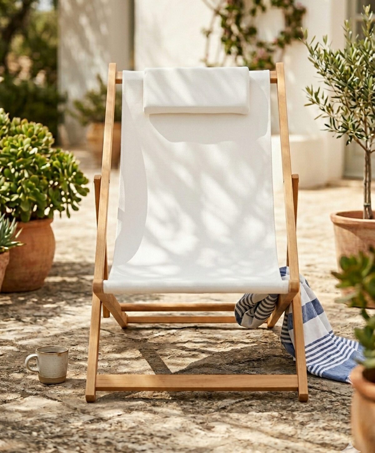 Aluminum Wood Effect Reclining Lounge Chair with Cushion for Patio