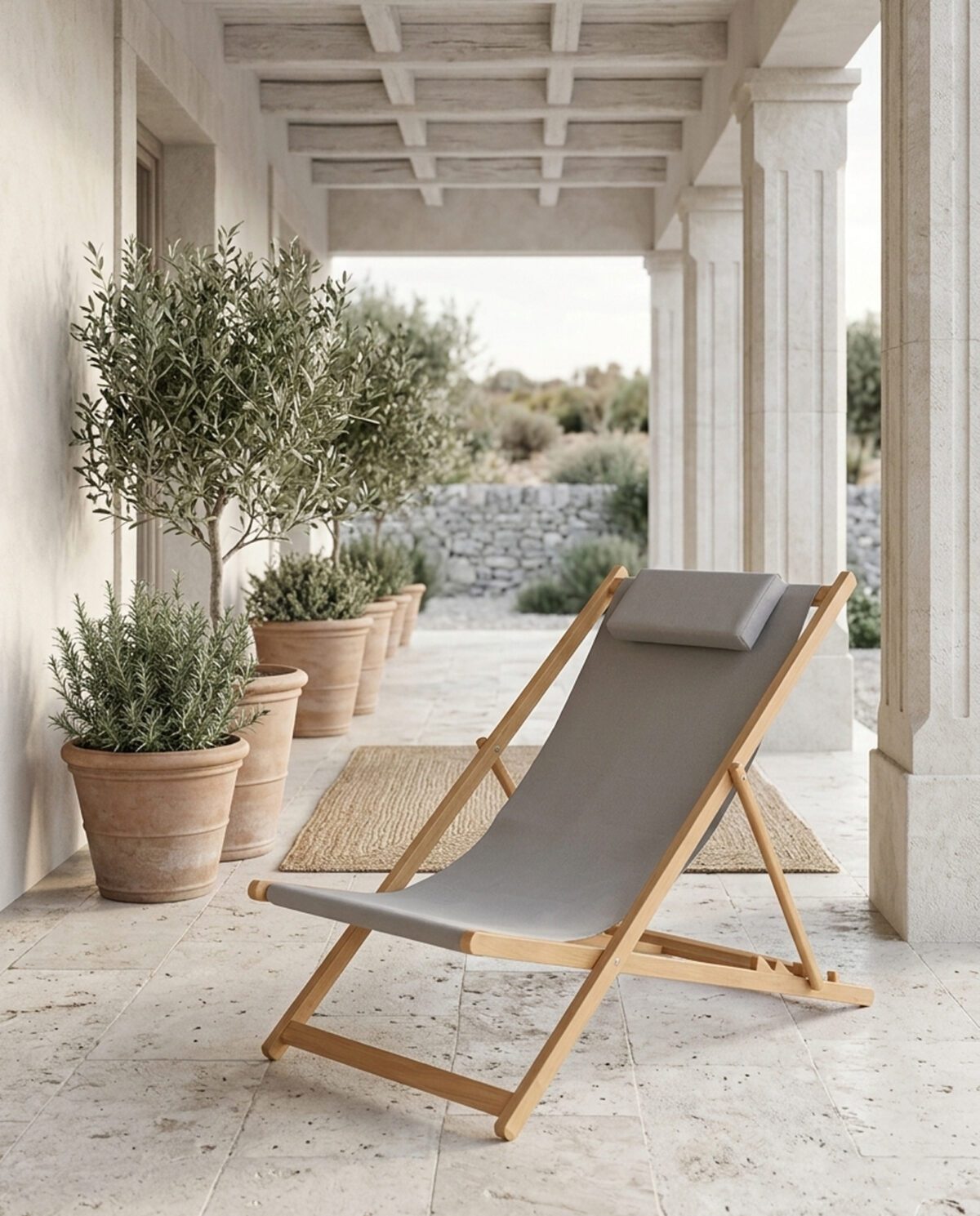 Aluminum Wood Effect Reclining Lounge Chair with Cushion for Patio