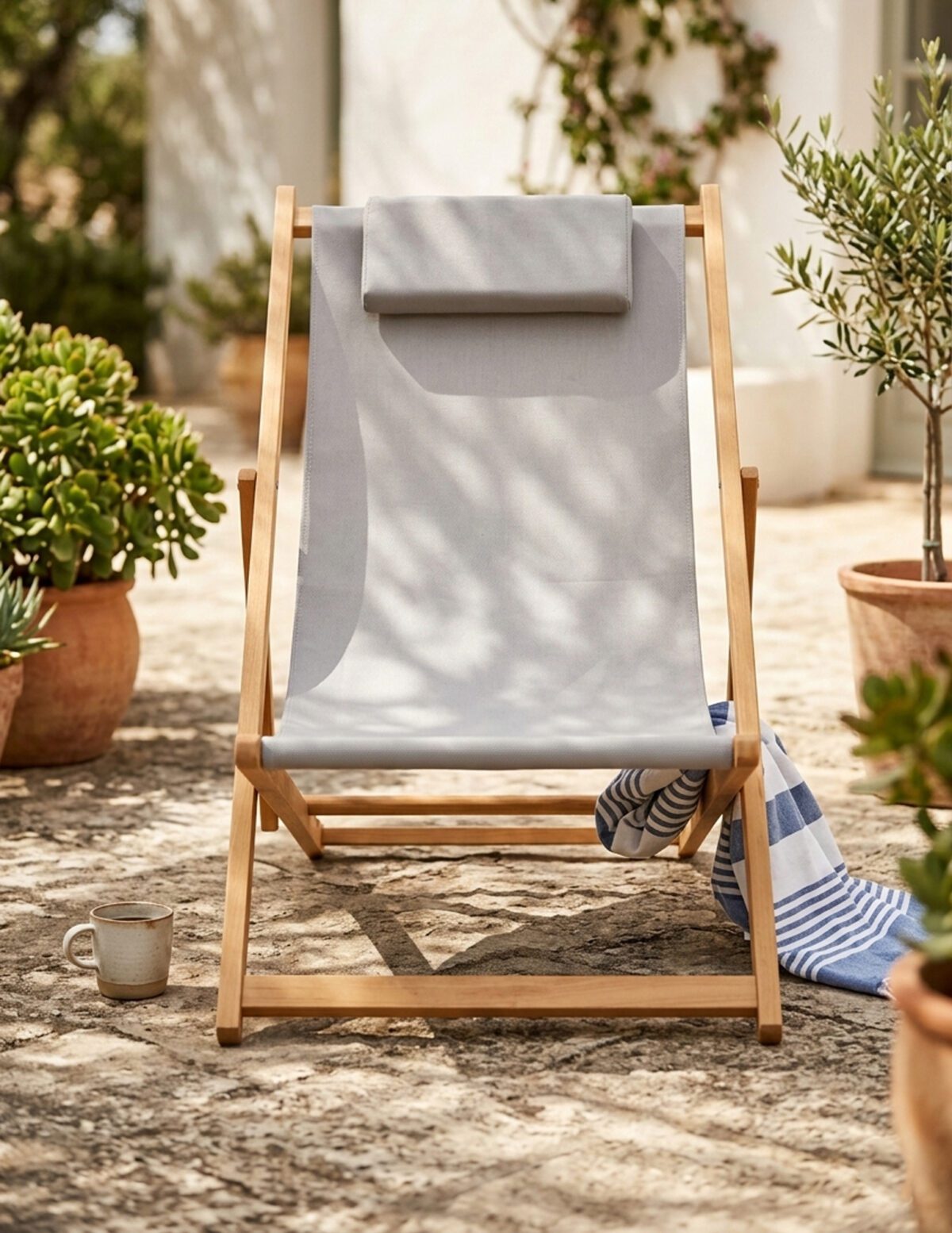 Aluminum Wood Effect Reclining Lounge Chair with Cushion for Patio