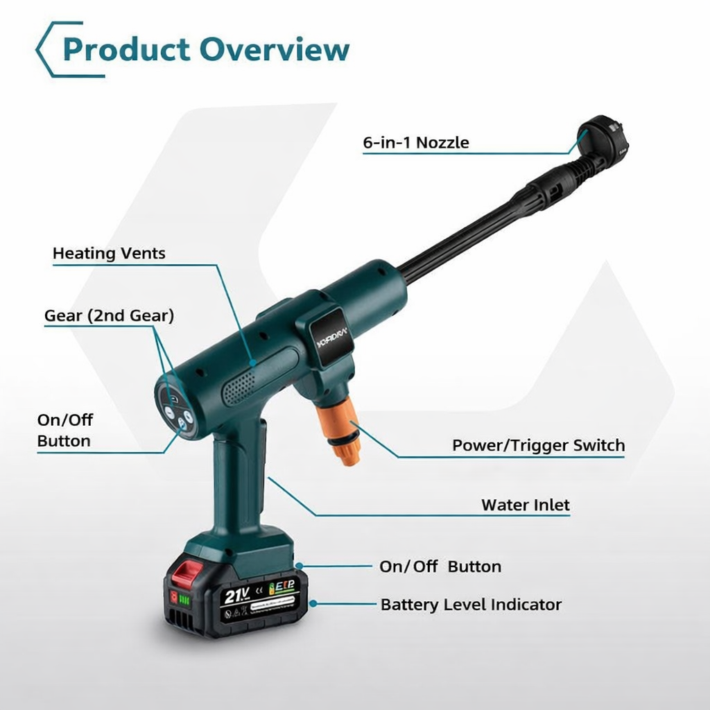 200Bar Brushless Cordless Pressure Washer with 21V Battery Compatibility