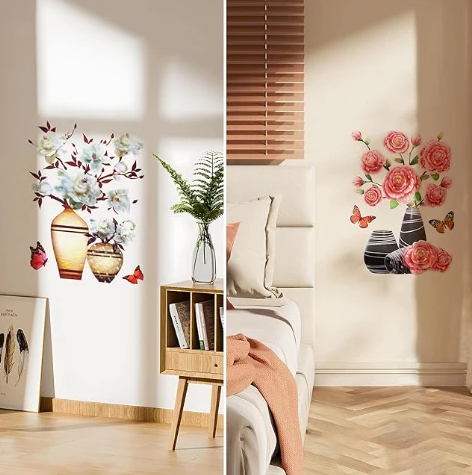 Floral Wall Sticker Set of 4 | Removable Flower Decals for Home Decor