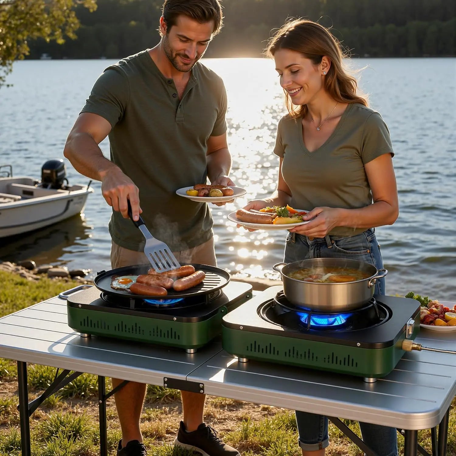 Portable Camp Stove 2 Burner Propane Gas Stove for Camping and Emergency Use