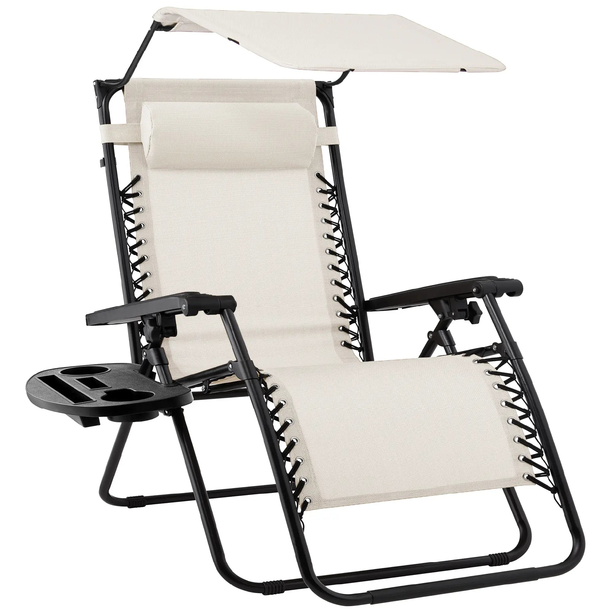 Folding Zero Gravity Recliner Patio Lounge Chair with Canopy Shade, Headrest & Side Tray