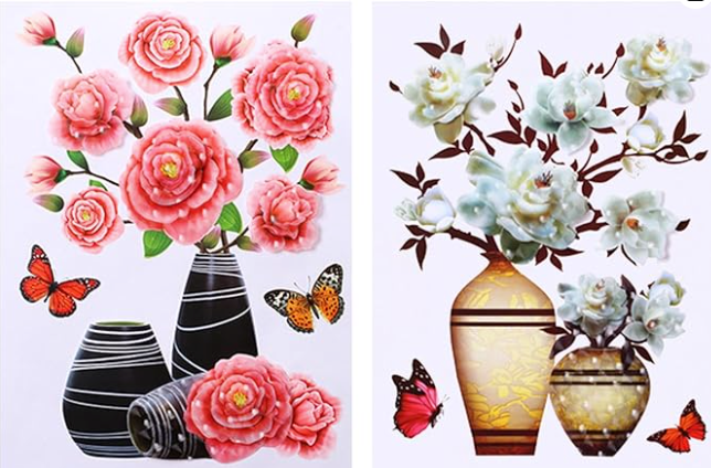 Floral Wall Sticker Set of 4 | Removable Flower Decals for Home Decor