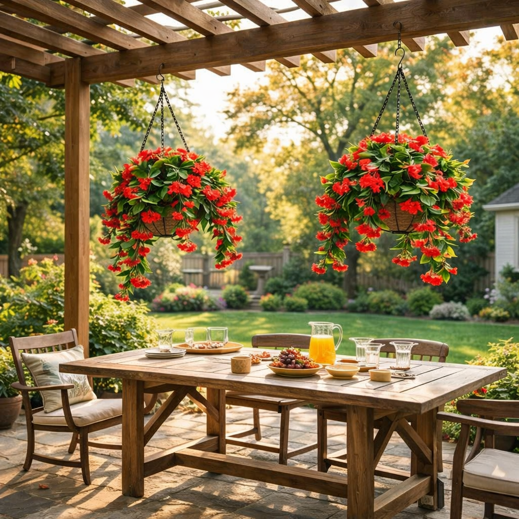 Faux Crepe Myrtle Hanging Baskets UV Resistant Artificial Flower Planters with Coconut Liner & Metal Chain