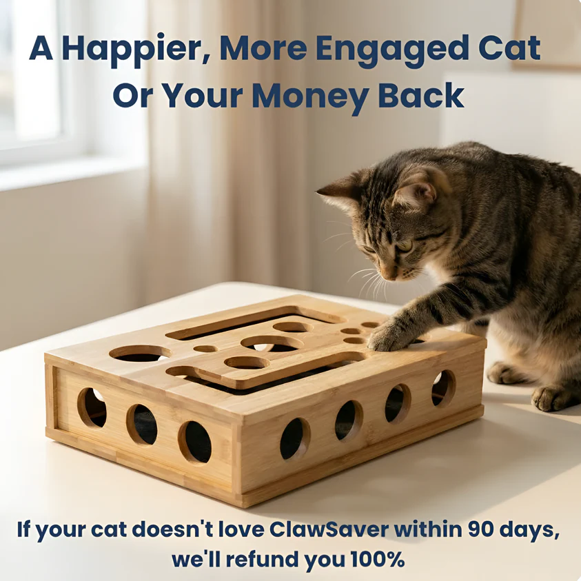 Solid Wood Cat Nail File Enrichment Box with Built-in Sandpaper