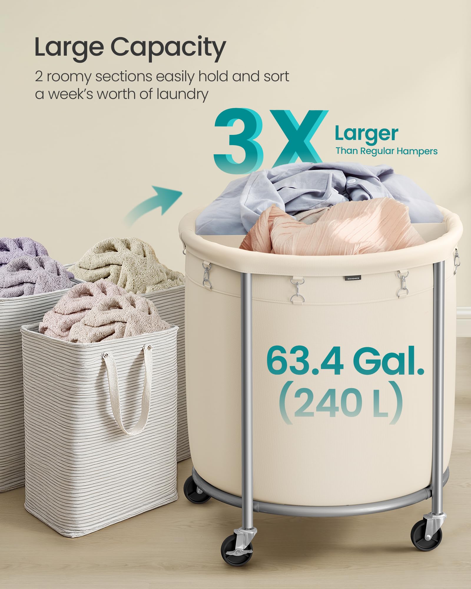 Heavy-Duty Rolling Laundry Basket Extra Large Storage Cart