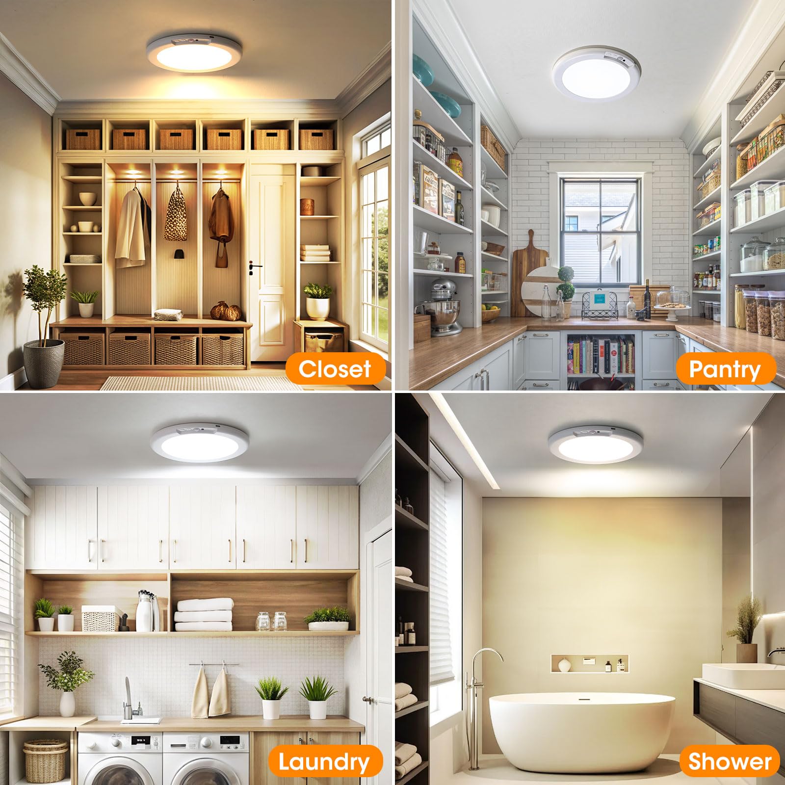 Wireless Motion Sensor Ceiling Light Rechargeable No-Drill