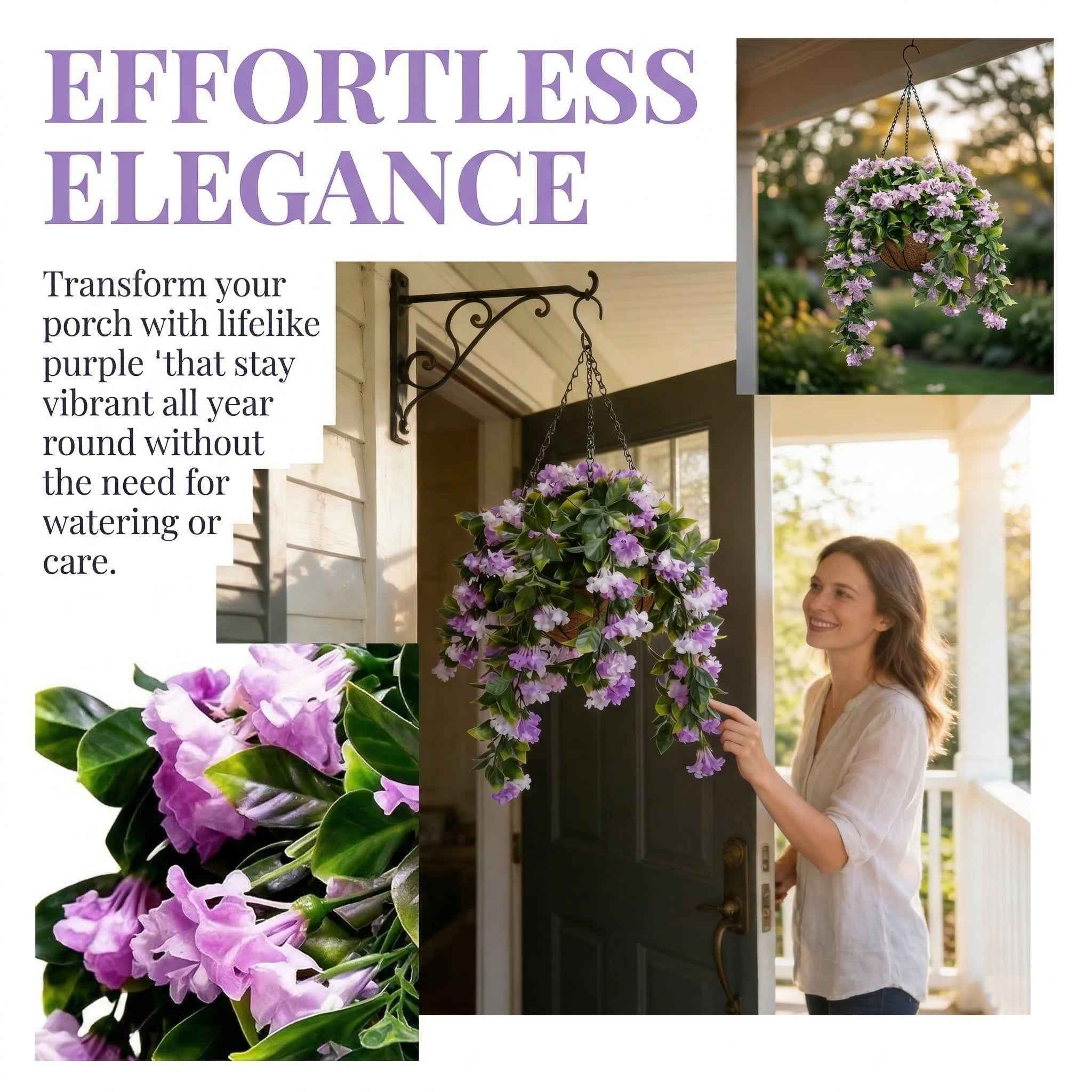Faux Crepe Myrtle Hanging Baskets UV Resistant Artificial Flower Planters with Coconut Liner & Metal Chain