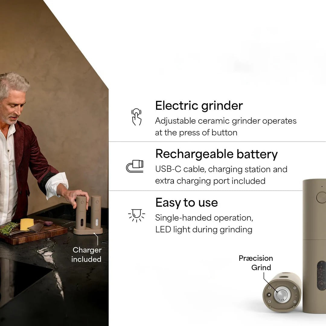 Automatic Electric Salt & Pepper Grinder Set | USB Rechargeable, LED Light & Adjustable Coarseness