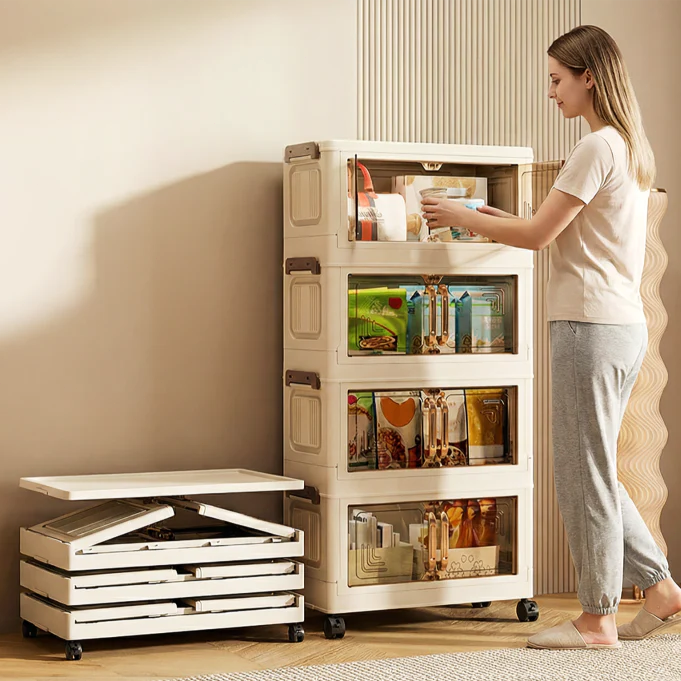 Foldable Stackable Storage Box with Wheels & Lid | 1-5 Layer Organizer for Home & Warehouse