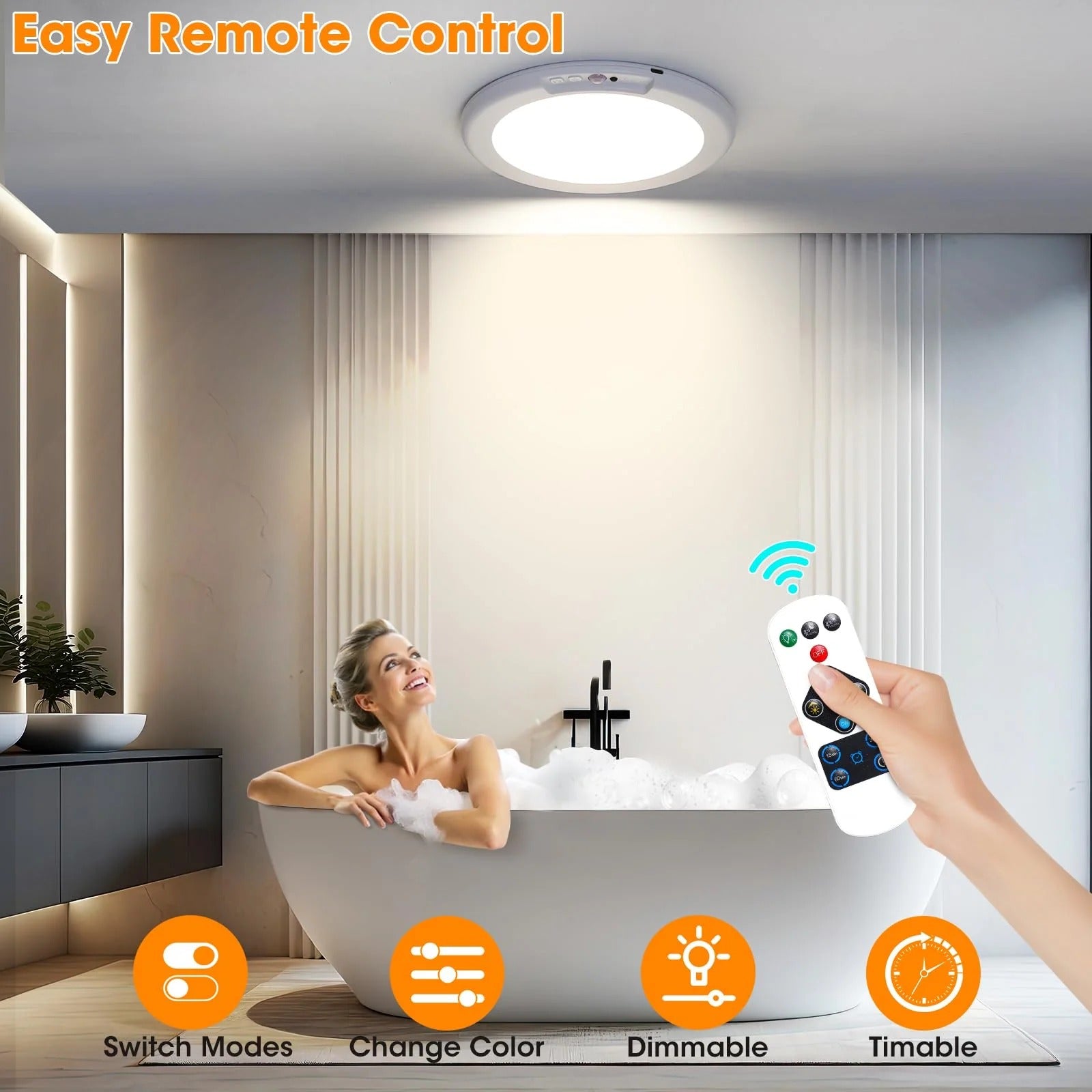 Wireless Motion Sensor Ceiling Light Rechargeable No-Drill