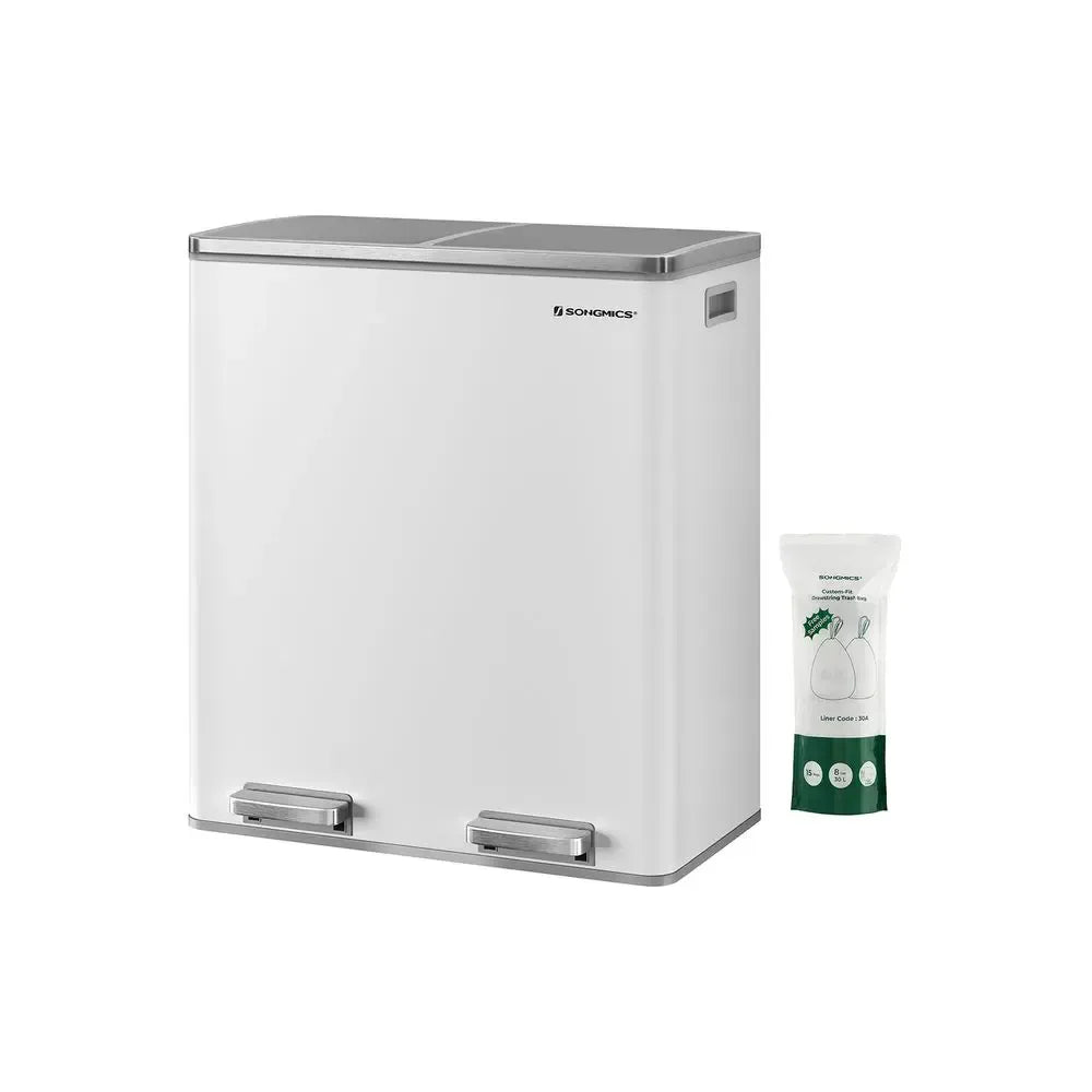 Stainless Steel Kitchen Trash Can Dual Compartment with Soft Close Lids and Removable Inner Buckets