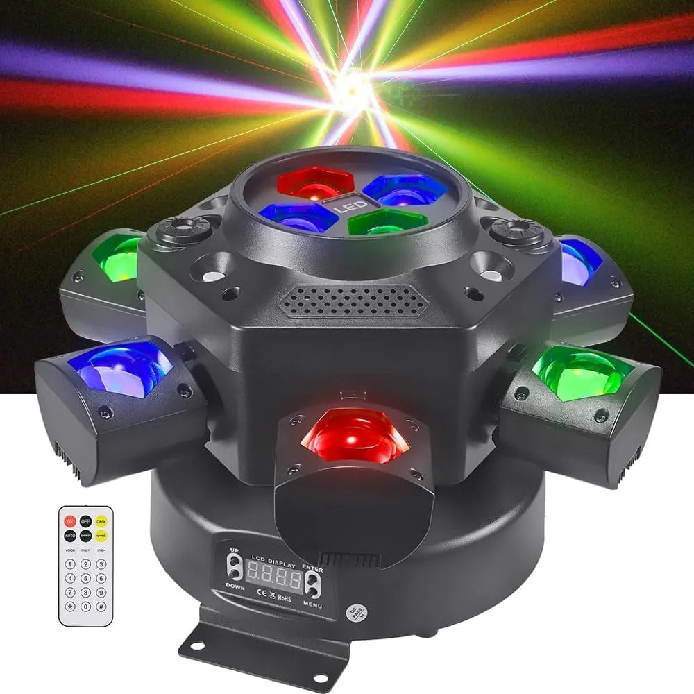 150W RGBW Moving Head DJ Light | 6-Arm Bee-Eye Stage Light for Party & Club Events