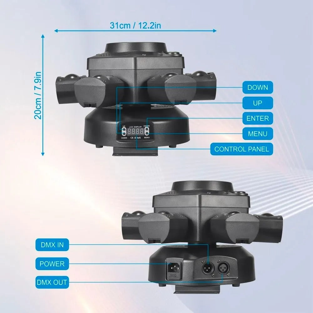 150W RGBW Moving Head DJ Light | 6-Arm Bee-Eye Stage Light for Party & Club Events