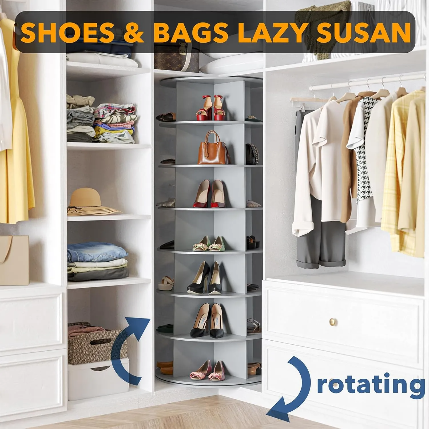 7-Tier 360° Rotating Shoe Rack Tower | Free Standing Revolving Shoe Organizer