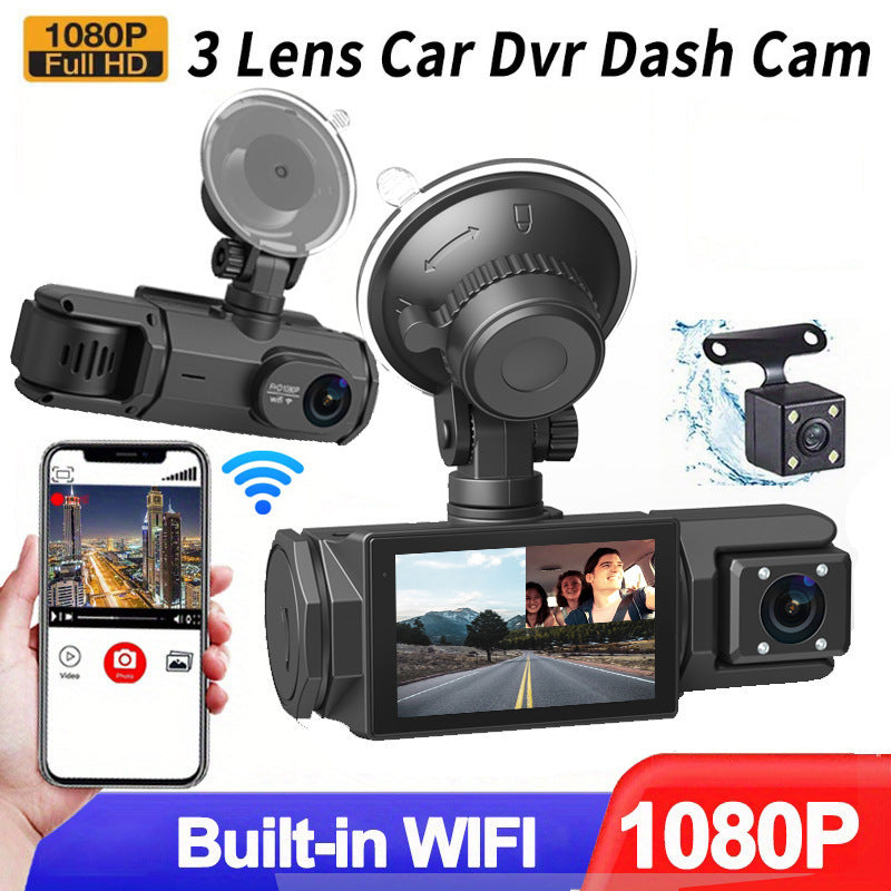 1080P HD Front & Rear Dash Cam with Reverse Camera – Night Vision & G-Sensor