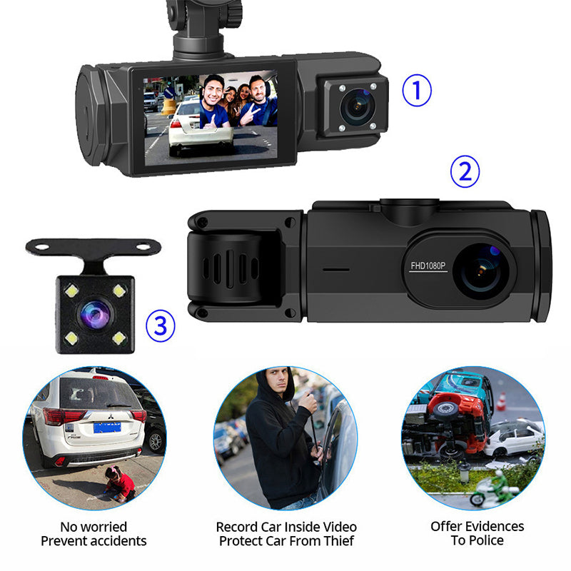1080P HD Front & Rear Dash Cam with Reverse Camera – Night Vision & G-Sensor