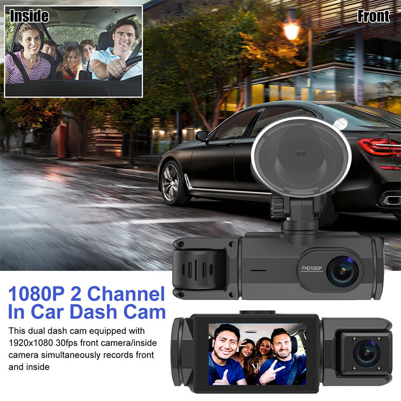 1080P HD Front & Rear Dash Cam with Reverse Camera – Night Vision & G-Sensor