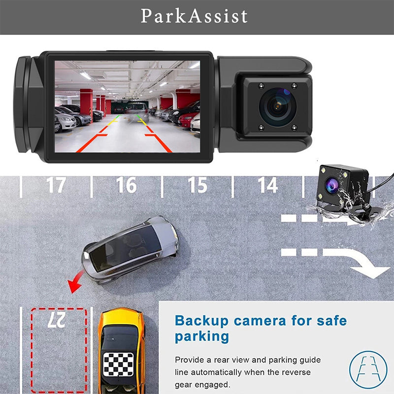 1080P HD Front & Rear Dash Cam with Reverse Camera – Night Vision & G-Sensor