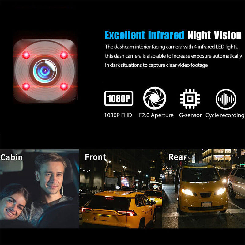 1080P HD Front & Rear Dash Cam with Reverse Camera – Night Vision & G-Sensor