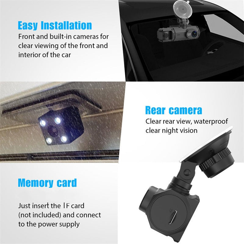 1080P HD Front & Rear Dash Cam with Reverse Camera – Night Vision & G-Sensor