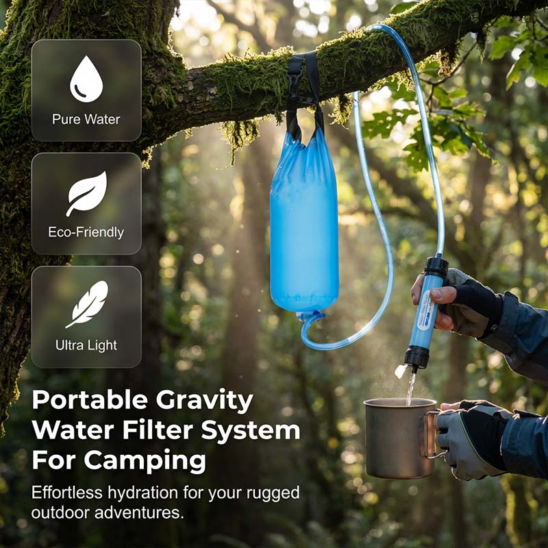 Portable Gravity Water Filter System for Outdoor Camping Hiking